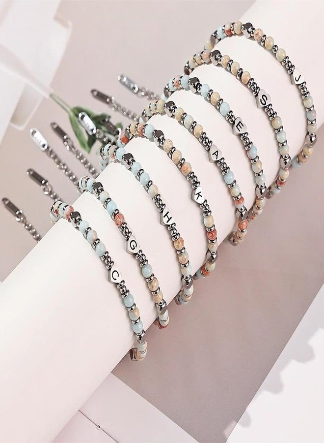 Bowdcvy Initial Beaded Bracelets for Women Silver Heart Initial Boho Bracelet Letter A-Z Charm Handmade Ball Bead Bracelet Trendy Jewelry Gifts for Mom Lover Friends (M) - Image 4